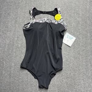 NWT It Figures One Piece Swimsuit Womens 24W Black Bathing Suit Cruise Beach